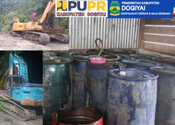 Bupati Dogiyai melalui Dinas PUPR bantu Solar 8 Drum & bantu EXCAVATOR 2 unit untuk Pekerjaan di Jalan Trans Nabire – Meepago