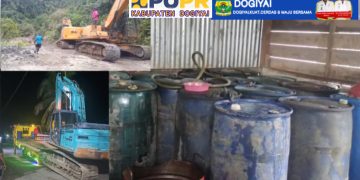 Bupati Dogiyai melalui Dinas PUPR bantu Solar 8 Drum & bantu EXCAVATOR 2 unit untuk Pekerjaan di Jalan Trans Nabire – Meepago