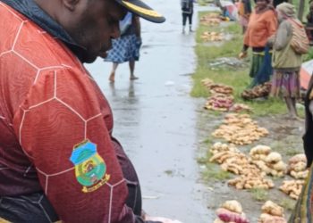 Bupati Dogiyai dalam Cuaca hujan, borong Jualan mama-mama Dogiyai di Kamuu Utara