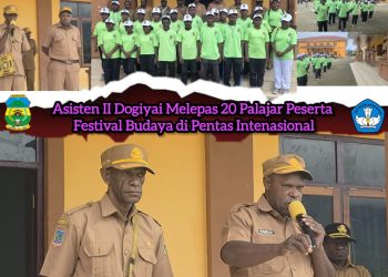 Bupati Dogiyai yang diwakili oleh Asisten II Dogiyai Melepas 20 Peserta Pelajar Festival Budaya di Pentas Intenasional