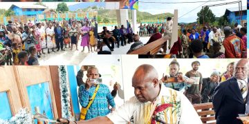 Bupati Yudas Tebai gunting pita peresmian Gereja Kingmi Doutou Klasis Kamuu,Koor Dogiyai