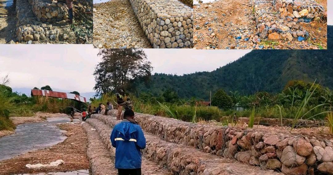 Kerja Nyata Bupati Yudas & Wakil Yuliten Anouw: Dinas PUPR Bangun Bronjong Terpanjang di Kali Wani, Kampung Pugatadi I.