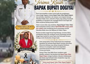 Wujud Kepedulian di Tengah Duka: Bupati Dogiyai Yudas Tebai Salurkan Bantuan Rp40 Juta untuk Pemulangan Jenazah Mahasiswa Robia Auwe