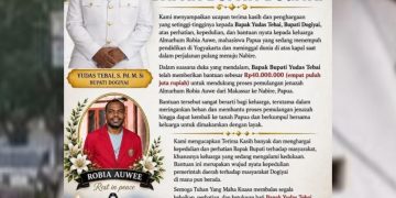 Wujud Kepedulian di Tengah Duka: Bupati Dogiyai Yudas Tebai Salurkan Bantuan Rp40 Juta untuk Pemulangan Jenazah Mahasiswa Robia Auwe