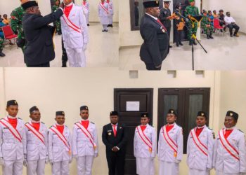 Bupati Yudas Tebai Kukuhkan 45 Anggota Paskibraka Dogiyai, Tekankan Makna Pengabdian dan Martabat Bangsa