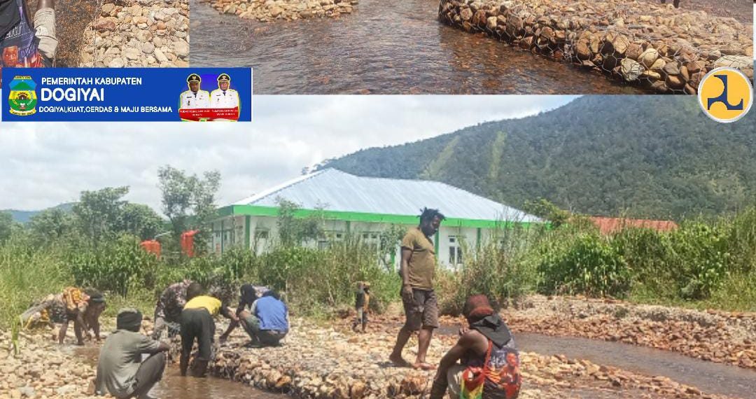 Kerja Nyata Bupati Yudas Tebai & Wakil Bupati Yuliten Anouw: Pemuda Kampung Yametadi &  Pugatadi II Bangun Bronjong 100 Meter Di Kali Edegee.