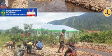 Kerja Nyata Bupati Yudas Tebai & Wakil Bupati Yuliten Anouw: Pemuda Kampung Yametadi & Pugatadi II Bangun Bronjong 100 Meter Di Kali Edegee.