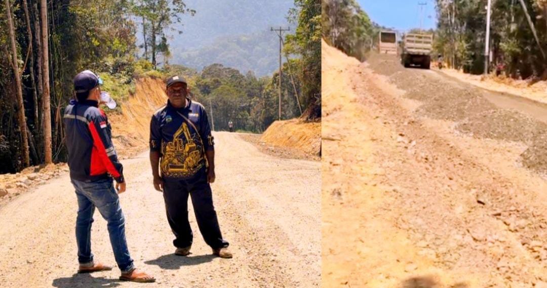 Kepala Dinas PUPR Dogiyai Tinjau langsung progres Penimbunan dan Pengaspalan jalan di piyabega,Mapia