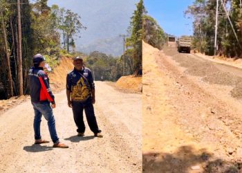 Kepala Dinas PUPR Dogiyai Tinjau langsung progres Penimbunan dan Pengaspalan jalan di piyabega,Mapia