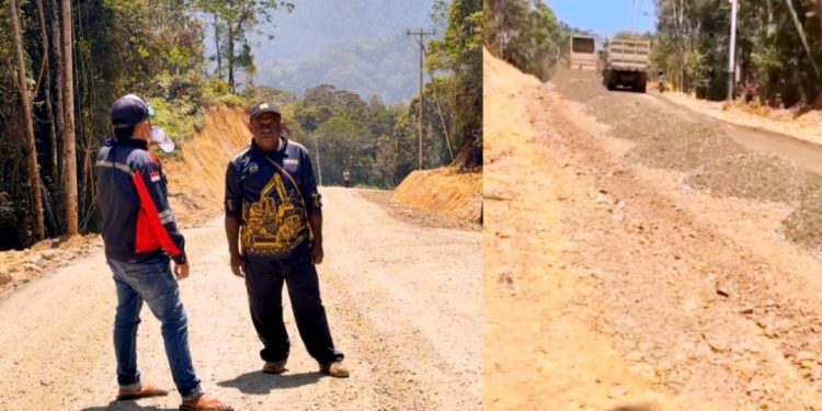 Kepala Dinas PUPR Dogiyai Tinjau langsung progres Penimbunan dan Pengaspalan jalan di piyabega,Mapia